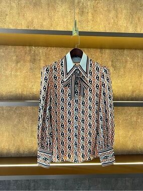 🚩steal Gucci Beige Black and Brown Geometric Button-Down Shirt